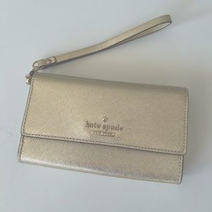 Kate Spade Cedar Street Wristlet/Clutch/Phone Case • Gold